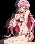  artist_request bikini blue_eyes blush breasts cleavage front-tie_top highres large_breasts long_hair megurine_luka open_mouth paparins pink_hair reflection side-tie_bikini solo striped striped_bikini striped_panties striped_swimsuit sweat swimsuit underboob vocaloid wet 