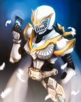  cape card feathers glowing glowing_eyes henshin holding holding_card kamen_rider kamen_rider_femme kamen_rider_ryuki_(series) solo utei_so 