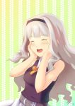 ^_^ absurdres bare_shoulders belt breasts closed_eyes eyes_closed hairband highres idolmaster long_hair moonhackle open_mouth shijou_takane silver_hair smile solo 