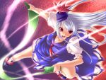  blue_hair bow breasts dress hat kamishirasawa_keine long_hair oohira_sansetto open_mouth red_eyes scroll silver_hair solo touhou 