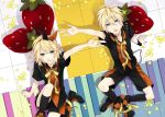  blonde_hair blue_eyes boots food footwear from_above fruit hair_ribbon kagamine_len kagamine_rin kyou_zip oid ribbon short_hair shorts siblings socks star_(object) strawberry twins vocal vocaloid 