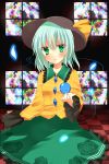  checkered checkered_floor emyu eyeball fujishiro_emyu green_eyes green_hair hat heart heart_of_string komeiji_koishi silver_hair skirt solo stained_glass third_eye touhou 