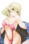  bad_id bikini blonde_hair blush breasts face green_eyes highres large_breasts lips manjirou mizuhashi_parsee one-piece_swimsuit open_mouth pointy_ears short_hair solo swimsuit tears touhou undressing 
