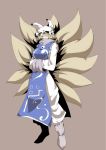  bad_id blonde_hair breast_hold breasts closed_eyes eyes_closed fox_tail hands_in_sleeves hat highres mosamosa1110 multiple_tails short_hair solo standing tail touhou yakumo_ran 