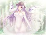  adult alternate_costume alternate_hair_length alternate_hairstyle animal_ears breasts dress elbow_gloves gloves hat highres large_breasts lavender_hair long_hair mystia_lorelei navel negamaro pink_hair red_eyes see-through smile solo thighhighs touhou very_long_hair white_gloves white_legwear wings 