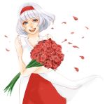  bad_id bare_shoulders blue_eyes bob_cut bouquet cis_(tiger_&amp;_bunny) dress flower hairband nawofu open_mouth rose short_hair smile solo tiger_&amp;_bunny white_hair 