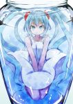  1girl blue_eyes blue_hair dress hatsune_miku long_hair looking_at_viewer pon_(shind_997) solo twintails vocaloid water white_dress 