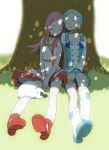  anemone bad_id blue_hair boots closed_eyes eko-des-co eureka eureka_7 eureka_seven eureka_seven_(series) eyes_closed grass gulliver long_hair multiple_girls open_mouth pink_hair shade short_hair sleeping tree tree_shade 