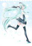  aqua_eyes aqua_hair boots detached_sleeves hatsune_miku headphones highres long_hair necktie open_mouth outstretched_arms shima_riu skirt sleeves_past_wrists solo spread_arms thigh-highs thigh_boots thighhighs twintails very_long_hair vocaloid 
