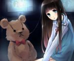  black_hair blue_eyes child kami-sama_no_memo-chou kamisama_no_memochou long_hair maigo_(neko) monitor painttool_sai pajamas recursion shionji_yuuko solo stuffed_animal stuffed_toy teddy_bear 