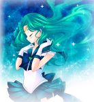  artist_request bishoujo_senshi_sailor_moon blush choker closed_eyes earrings elbow_gloves gloves green_hair highres jewelry kaiou_michiru long_hair magical_girl sailor_neptune sailor_senshi skirt smile super_sailor_neptune tiara wavy_hair 