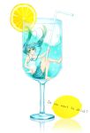  aqua_eyes aqua_hair cup drink floating_hair food fruit girl_in_a_cup hatsune_miku in_container in_cup lemon long_hair minigirl necktie sitting skirt solo straw twintails vocaloid yucca_(hitsujin) 