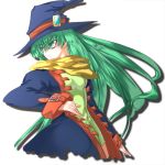  3peso alice_soft alicesoft blue_eyes green_hair hat long_hair masou_shizuka rance_(series) scarf serious simple_background solo witch_hat 