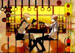  androgynous blonde_hair copyright_request dog fire_extinguisher fox hand_in_pocket pants railroad_crossing railroad_signal shadow shadow_puppet short_hair siblings skirt translation_request twins 