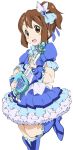  :d blush boots brown_eyes brown_hair cosplay cure_beat cure_beat_(cosplay) dress face frills gloves hair_ornament hairclip heart hirasawa_yui instrument k-on! leg_up magical_girl open_mouth precure short_hair side_ponytail simple_background smile solo suite_precure umanosuke 