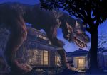  building claws destruction fantasy horns house lights monster night original red_eyes teeth tree wakayasu 