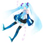  blue_eyes blue_hair boots detached_sleeves hatsune_miku solo sugano_manami thigh-highs thigh_boots thighhighs twintails vocaloid zettai_ryouiki 