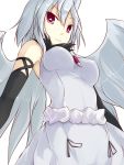  angel_wings breasts dress elbow_gloves engi_threepiece gloves jewelry long_hair looking_at_viewer minitesu pendant purple_eyes simple_background solo symbol-shaped_pupils violet_eyes white_background white_hair wings yumekui_merry 