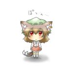  animal_ears blush brown_hair cat_ears cat_tail chen chibi earrings hat jewelry looking_up multiple_tails rebecca_(keinelove) rebecca_(naononakukoroni) red_eyes solo standing tail touhou 