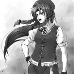  annoyed beret bust hand_on_hip hat hips hong_meiling long_hair monochrome solo tatsuya_(atelier_road) touhou 