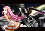  arms_behind_back border dress eureka_7 eureka_seven eureka_seven_(series) gulliver letterboxed long_hair nori_tamago open_mouth outside_of_border pink_hair pixel_art planet purple_eyes smile theend violet_eyes 