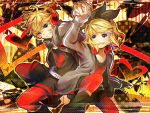  blonde_hair bow brother_and_sister fingerless_gloves gloves grin hair_bow hand_holding headphones headphones_around_neck heart heart-shaped_pupils holding_hands kagamine_len kagamine_rin lulu_season open_mouth pantyhose short_hair shorts siblings smile studded_belt symbol-shaped_pupils twins unhappy_refrain_(vocaloid) vocaloid 