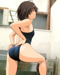  1girl amagami artist_request ass brown_eyes brown_hair competition_swimsuit from_behind looking_back nanasaki_ai one-piece_swimsuit short_hair solo source_request swimsuit takayama_kisai 