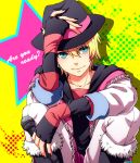  aqua_eyes fingerless_gloves gloves hand_on_hat hat kurusu_shou male microphone solo star suspect_(310mo) uta_no_prince-sama 