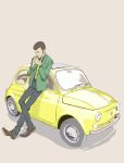  brown_hair car cigarette fiat fiat_500 formal lupin_iii manbou_(manvow) motor_vehicle necktie otafuku sideburns suit vehicle 