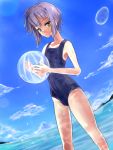  akikoko3 ball beachball brown_eyes casual_one-piece_swimsuit dutch_angle grey_hair nagato_yuki one-piece_swimsuit short_hair suzumiya_haruhi_no_yuuutsu swimsuit 