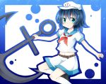  akagaminanoka anchor aqua_eyes belt black_hair fuuen_(akagaminanoka) hat midriff murasa_minamitsu navel sailor sailor_hat shorts solo touhou 