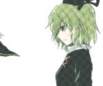  1girl green_eyes green_hair hat rex_k sad serious short_hair simple_background soga_no_tojiko solo tagme touhou white_background 