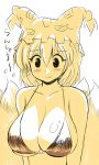  bikini blush breasts bust cleavage fox_tail gomamiso_sti hat large_breasts monochrome multiple_tails short_hair smile solo swimsuit tail touhou translated yakumo_ran 