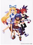  angel blonde_hair blue_hair demon disgaea etna everyone flonne gloves harada_takehito highres laharl nippon_ichi official_art pointy_ears red_eyes red_hair redhead ribbon scan simple_background thigh-highs thighhighs tongue twintails 