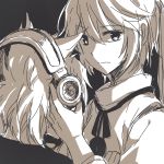  2girls headphones japanese_clothes long_hair looking_at_viewer monochrome mononobe_no_futo multiple_girls ponytail rex_k sad serious short_hair touhou toyosatomimi_no_miko 