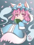  :3 animal_ears cat_ears cat_tail cherry_blossoms chibi fan folding_fan ghost hat hitodama japanese_clothes kemonomimi_mode petals pink_eyes pink_hair ryo_(rosebud0000) saigyouji_yuyuko short_hair smile solo tail touhou triangular_headpiece 