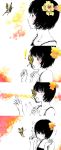  blush butterfly closed_eyes comic eyes_closed flower hair_flower hair_ornament monochrome open_mouth original pale_skin sawasawa short_hair sneezing solo surprised 