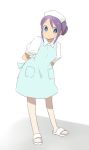  blue_eyes hair_bun hat inazuma_eleven inazuma_eleven_(series) inazuma_eleven_go kudou_fuyuka mago nurse nurse_cap pantyhose purple_hair solo 