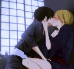  black_hair blonde_hair blush durarara!! japanese_clothes kida_masaomi kimono kiss multiple_boys orihara_izaya short_hair tsukimori_usako usakotsukimori yaoi 