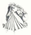 aosaki book bow crescent hair_bow long_hair monochrome patchouli_knowledge solo touhou traditional_media 