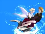  barocco blonde_hair blue_eyes bob_cut carrying cis_(tiger_&amp;_bunny) dress epaulettes flying hairband highres keith_goodman male power_suit short_hair sky sky_high superhero tiger_&amp;_bunny white_hair 