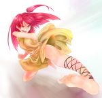  barefoot cross-laced_footwear dress feet fighting_stance jewelry kicking magi_the_labyrinth_of_magic morgiana necklace red_hair redhead slide soles toes white_dress 