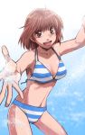  brown_eyes brown_hair foreshortening original sakurai_muto short_hair splash splashing striped striped_bikini striped_swimsuit swimsuit 