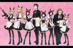  amane_suzuha animal_ears apron arm_behind_back assault_rifle black_hair blonde_hair blue_eyes blush braid brown_hair butler drill_hair enmaided everyone face faris_nyannyan food glasses gloves gun hashida_itaru itaru_hashida kiryuu_moeka kitsunen_(kitune_n) kitunen letterboxed long_hair m16 m4_carbine maid maid_headdress makise_kurisu necktie okabe_rintarou omurice pantyhose pink_eyes pink_hair rifle shiina_mayuri short_hair skirt smile steins;gate tailcoat torn_clothes torn_pantyhose trap twin_braids twintails urushibara_luka urushibara_ruka weapon wink wrist_cuffs yellow_eyes 