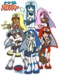  6+boys alternate_color bridget bridget_(guilty_gear) chibi cup dark_skin guilty_gear habit heart multiple_boys nun roger yoyo 