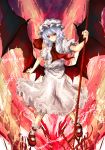  asagi_shii ascot bat_wings blue_hair chain chains dress footwear hat highres low_wings mary_janes polearm red_eyes remilia_scarlet revision shirt shoes short_hair skirt skirt_set smile socks solo spear spear_the_gungnir touhou weapon white_legwear wings 