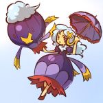  1girl cosplay dress drifblim female hair hair_ornament hitec human long_hair moemon open_mouth personification pokemon pokemon_(creature) pokemon_(game) pokemon_dppt red_eyes umbrella white_hair 