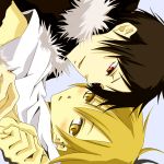  bad_id black_hair blonde_hair blush durarara!! kida_masaomi multiple_boys orihara_izaya red_eyes short_hair tsukimori_usako usakotsukimori yellow_eyes 