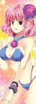  bikini bracelet breasts cleavage criss-cross_halter flower hair_flower hair_ornament halter_top halterneck jewelry large_breasts nail_polish o-ring_top open_mouth pink_hair red_eyes roh_nam_kyung saigyouji_yuyuko short_hair solo star swimsuit touhou 