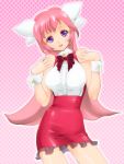  bowtie breasts copyright_request large_breasts long_hair pink_hair purple_hair skirt smile solo wrist_cuffs yagisaka_seto 
